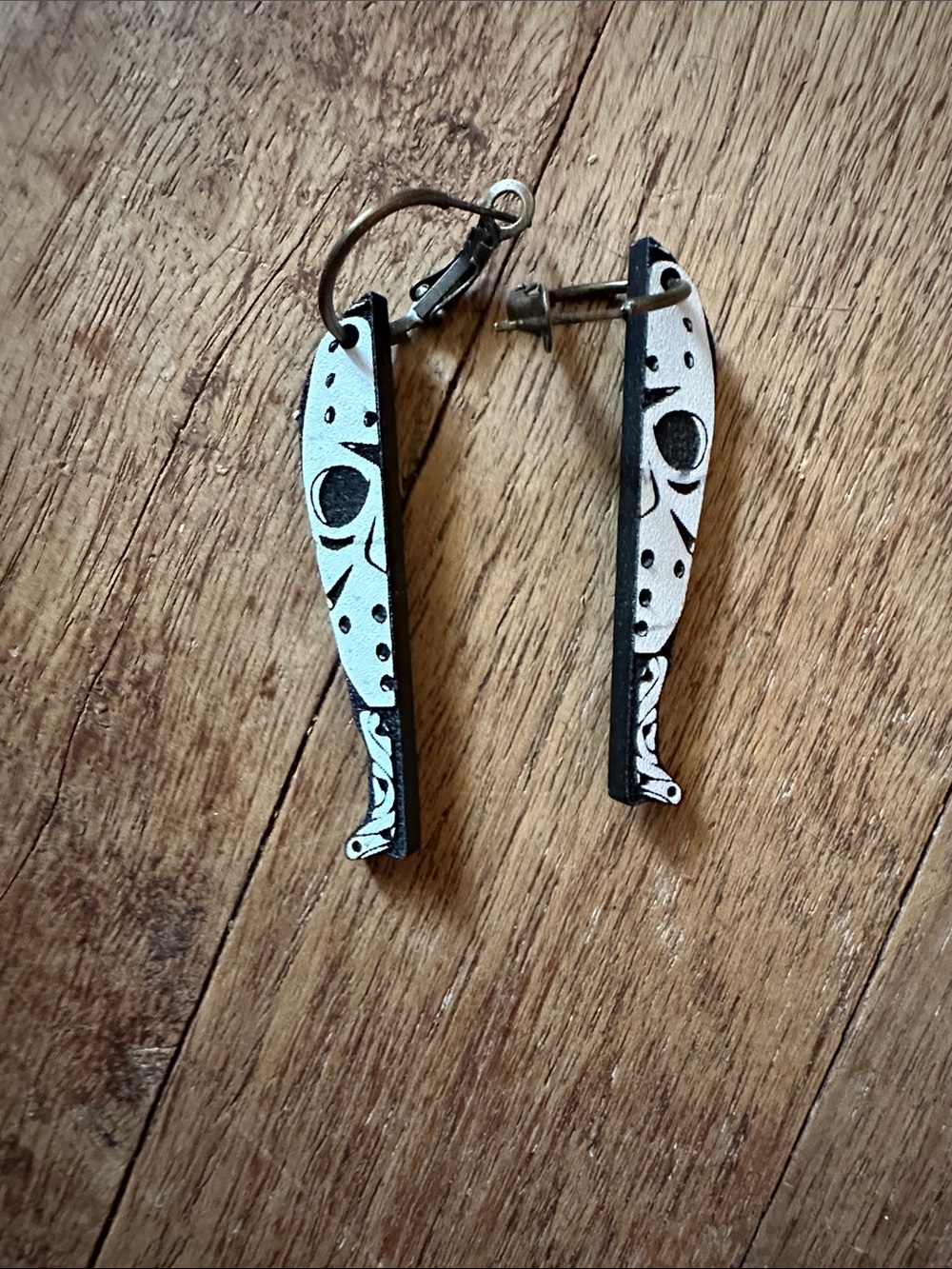 Wooden Black & White Dangle Earrings - Halloween